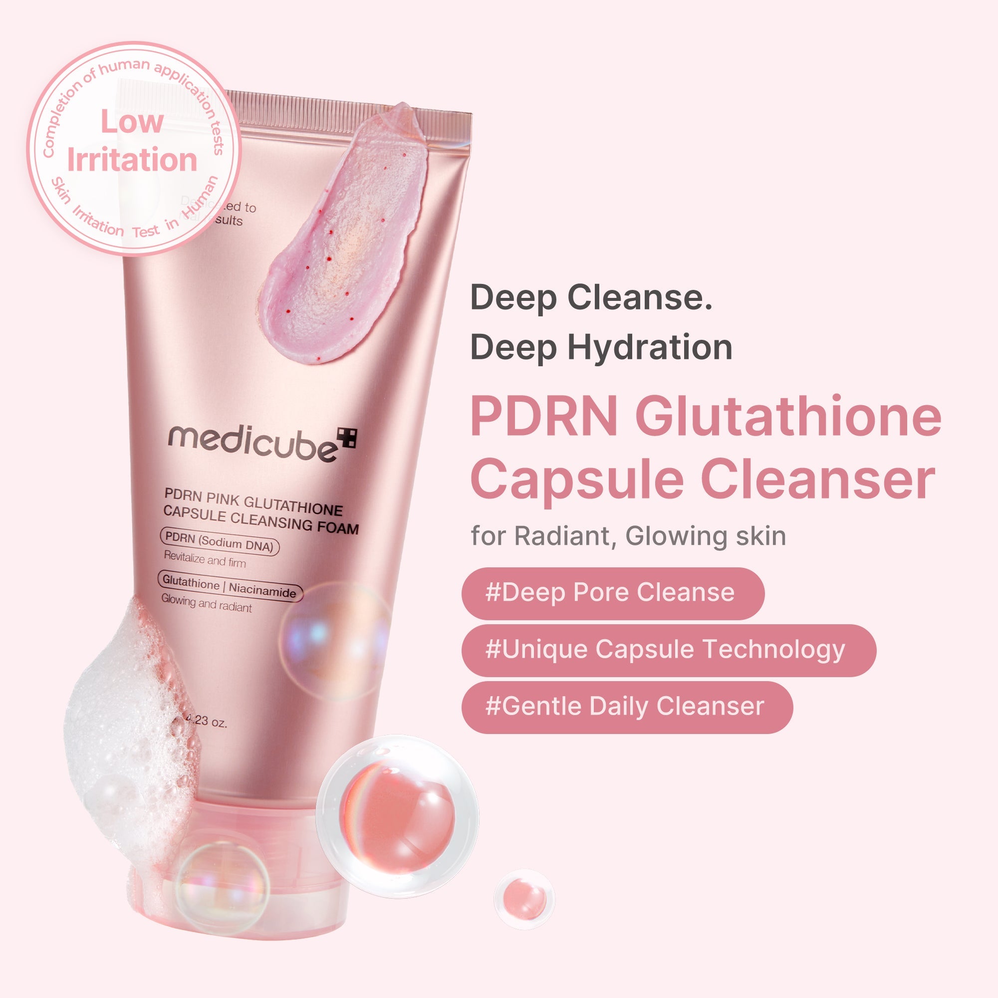 PDRN Pink Glutathione Capsule Foam Cleanser - The first step is yours.
